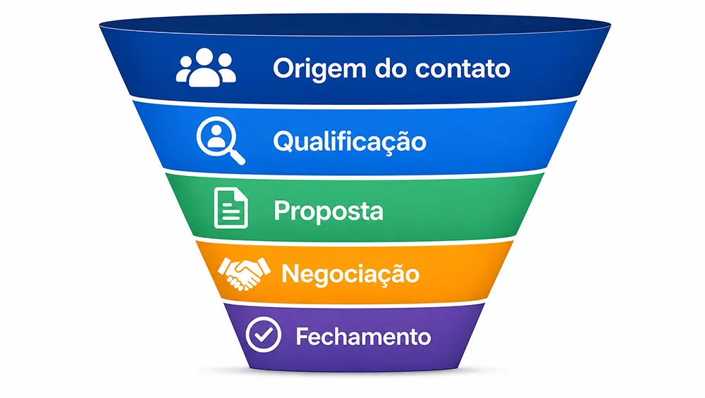 As cinco etapas do funil de vendas em um quadro